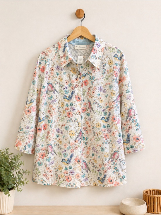 Alfred Dunner Tops - Alfred Dunner 3X Floral Bird Button Down Blouse Cottagecore Spring Plus Size